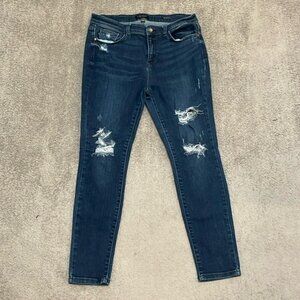 EC Judy Blue Skinny Fit Dark Wash Distressed Jeans - Size 15/32